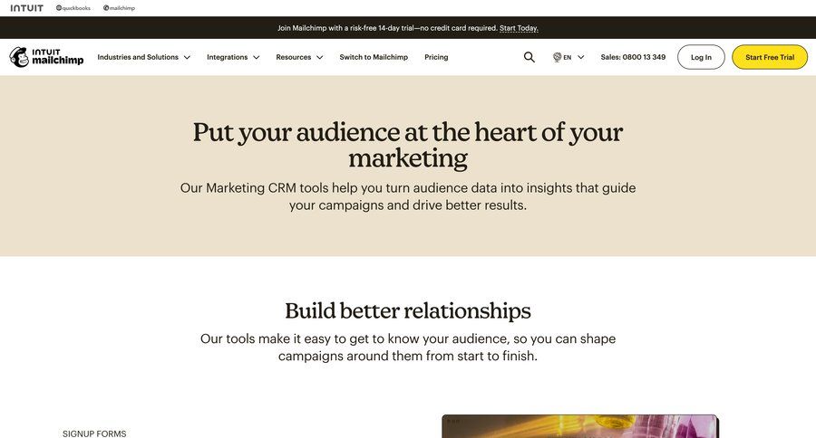Mailchimp
			 audience management b2b saas ui page example