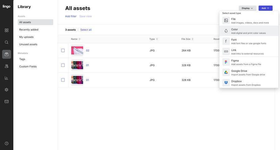 Lingo
			 data management sidebar navigation grid file management full-screen layout table ui page example