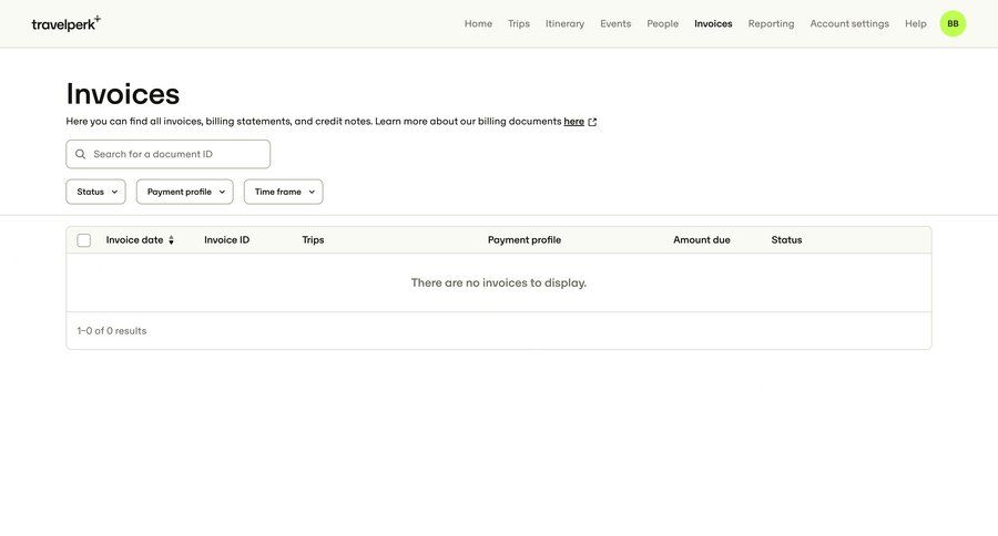 Travelperk
			 billing history ui page example