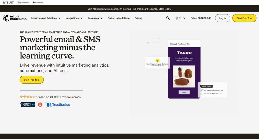 Mailchimp
			 marketing automation b2b marketing ui page example