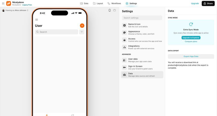 Glide
			settings billing export data management settings data export menu ui page example