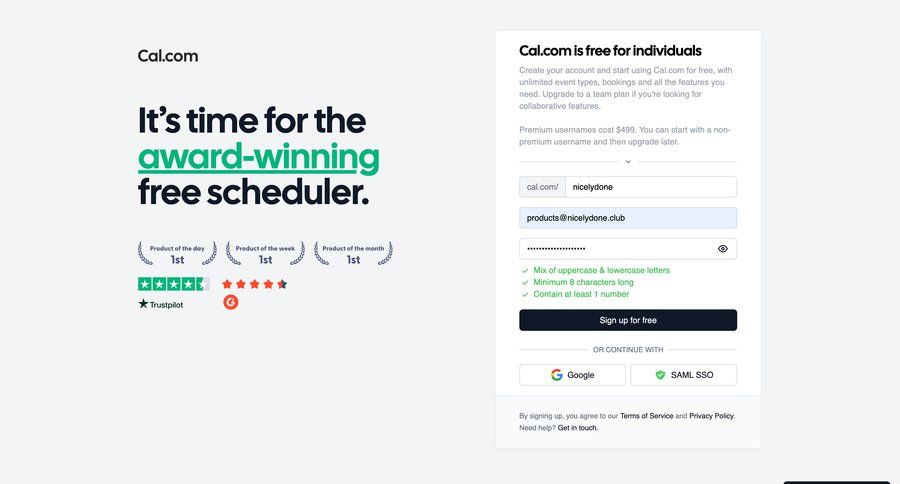 Cal.com
				signup page example