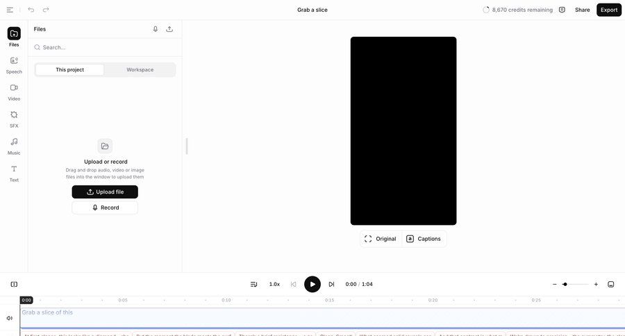 Elevenlabs
			empty state list content editor upload timeline edit video editor ui page example