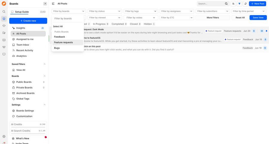 FeatureOS
			 task management content management settings dashboard sidebar navigation project management dropdown filters menu ui page example