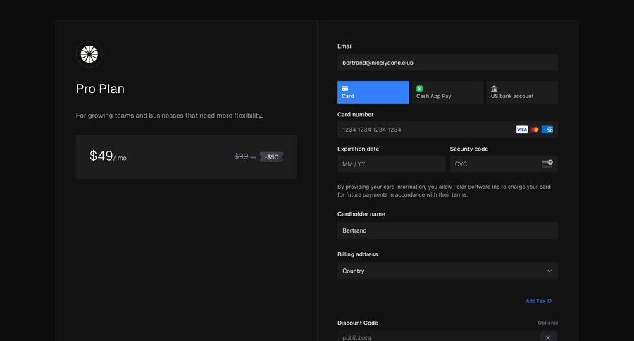 Midday
			checkout plans & pricing (in app) upgrade your account form subscription management payment processing ui page example