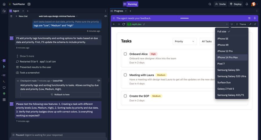 Replit
			 task management project management lists date filter version control controls search menu ui page example