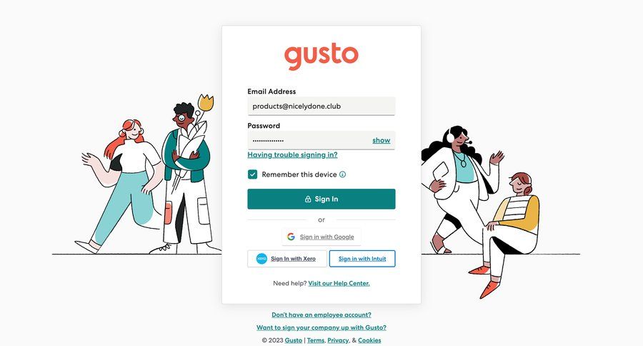 Gusto
				signin page example