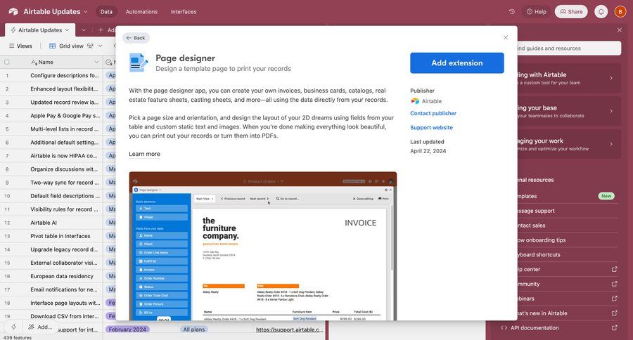 Airtable
			 data management template customization sidebar integration cards ui table real-time editing data grid template creation ui page example