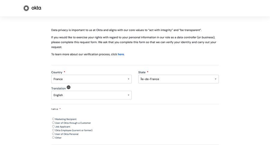 Okta
				privacy policy ui page example