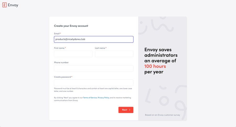 Envoy
				signup page example