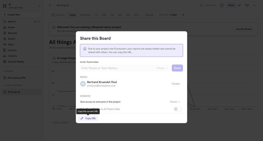 Mixpanel
			 access control analytics dashboard share modal ui page example