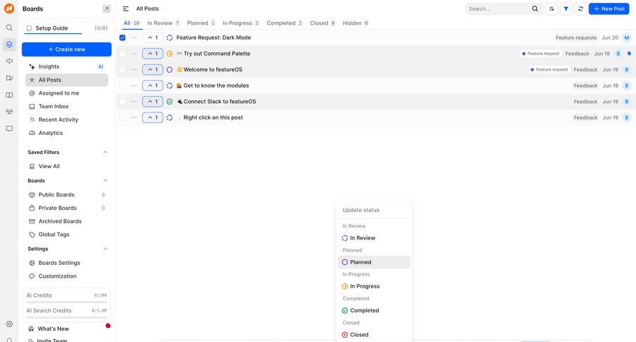 FeatureOS
			filters bulk actions task management sidebar navigation project management full-screen layout menu ui page example