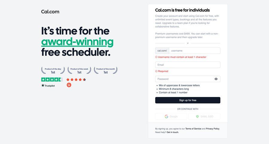Cal.com
				signup page example