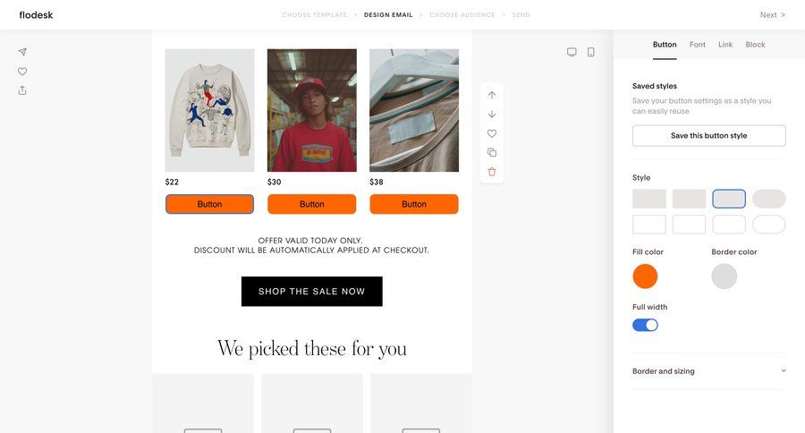 Flodesk
			 e-commerce editor design customize email folder announcement ui page example