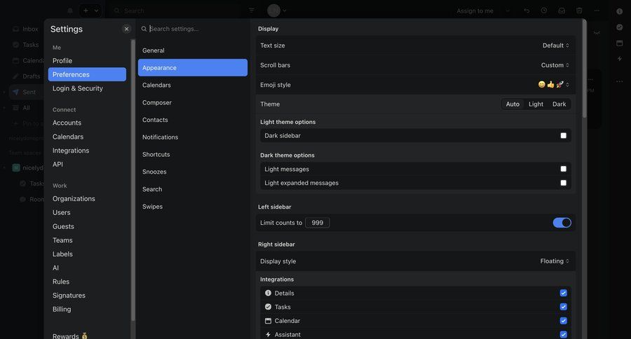 Missive
			 settings modal ui page example