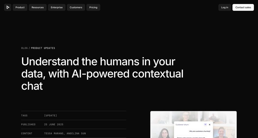 Dovetail
			 data analysis product update ai chat ui page example