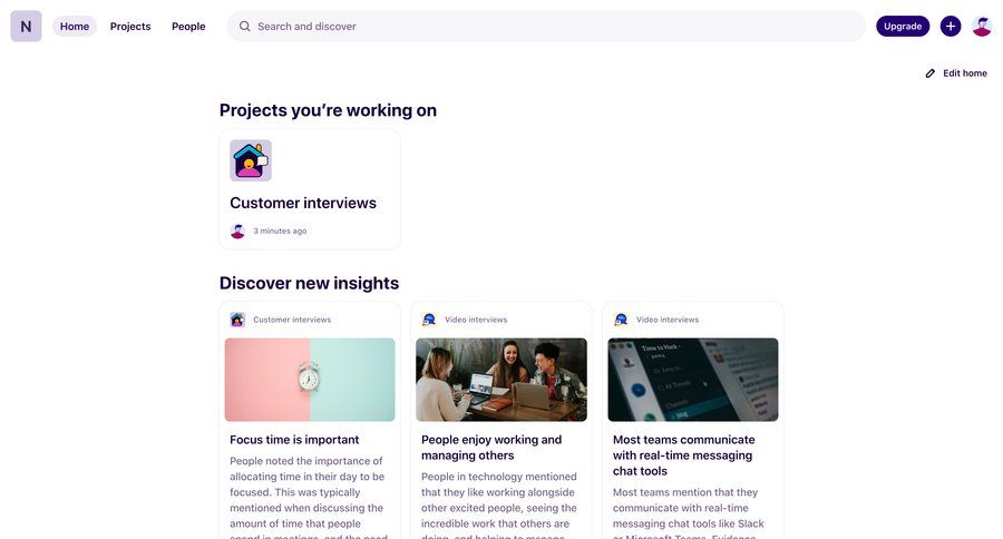 Dovetail
			 navigation bar project management dashboard project tracking user research dashboard overview project dashboard knowledge base home ui page example