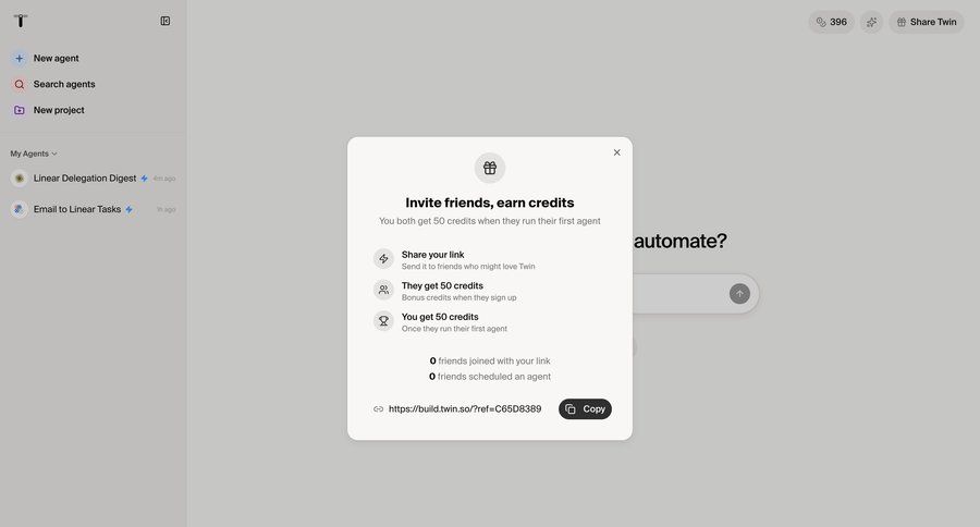 Twin
				referral & invite your friends ui page example