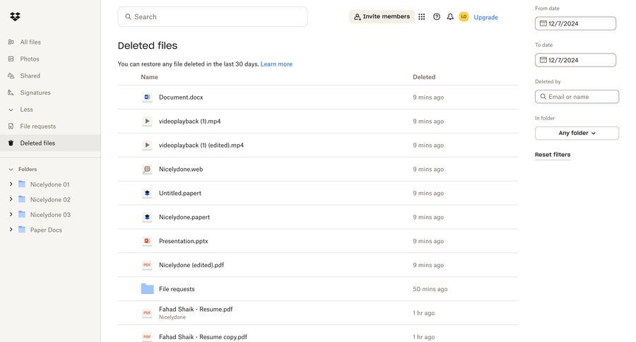 Dropbox
			list filters trash & archive sidebar navigation file management document list dropdown filters radio group sidebar date picker filter options junk search menu ui page example