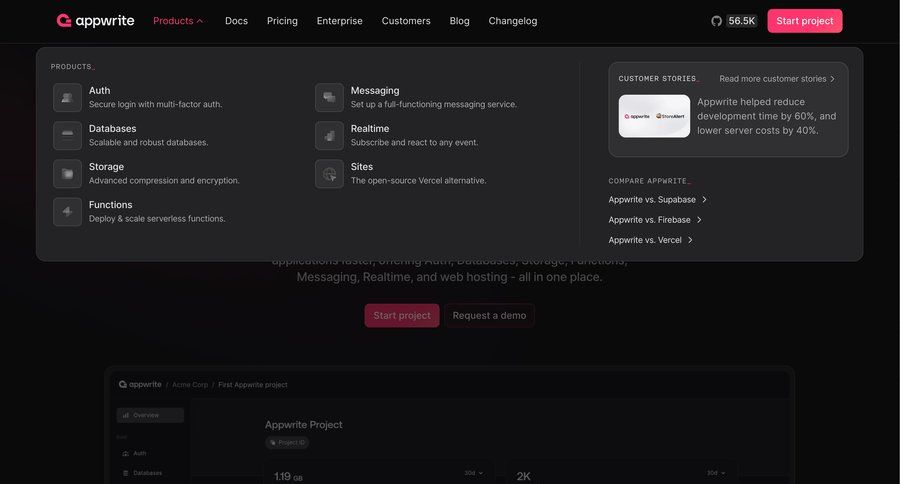 Appwrite
				landing page ui page example