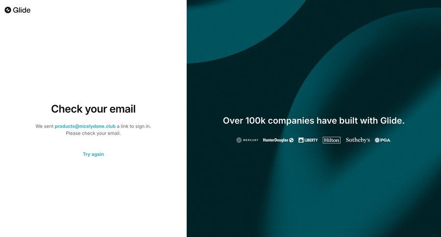 Glide
			signin information state verification confirmation split screen confirmation screen email email verification ui page example
