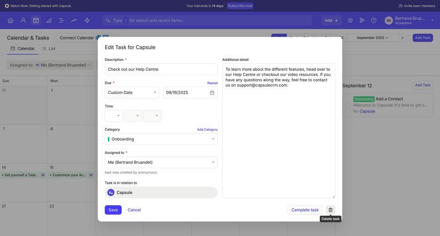 Capsule
			 task management form task completion date picker ui page example