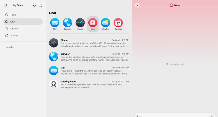 Cobot
			 sidebar navigation finance communication chat search bar ui page example