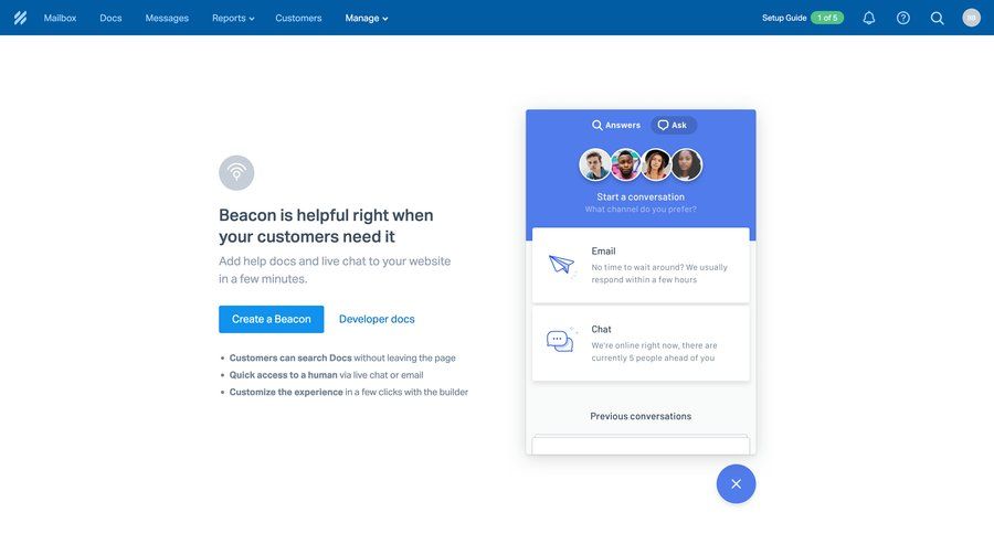 Help Scout
			 modal screen onboarding customer support live chat ui page example