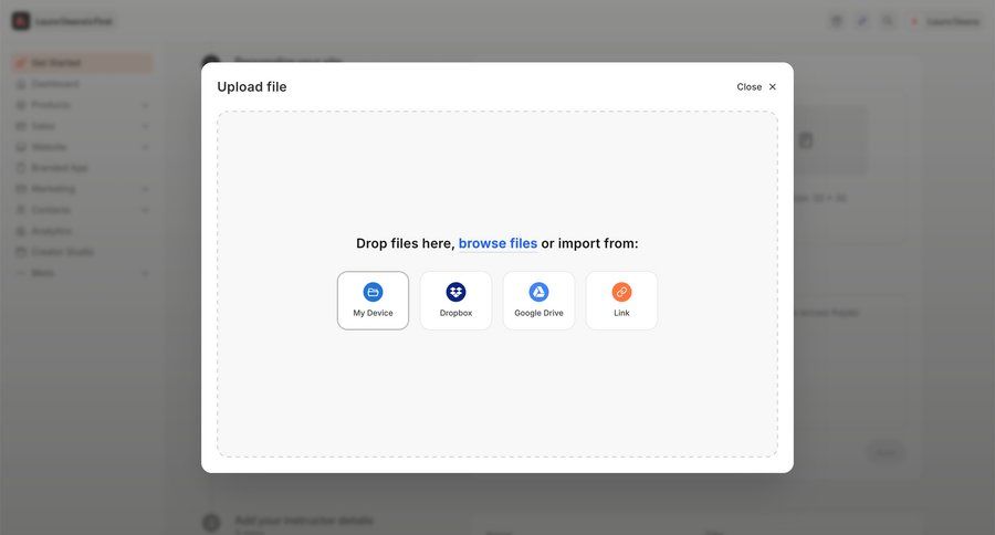 Kajabi
			 modal screen grid file upload file management upload image file upload modal import file file uploader upload file upload media upload documents image gallery file picker ui page example