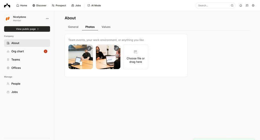 The org
			 content management sidebar navigation file upload image gallery profile creation ui page example
