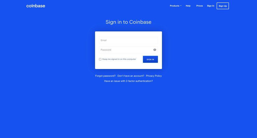 Coinbase
				signin page example