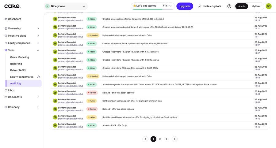 Cake
			 user activity audit log ui page example