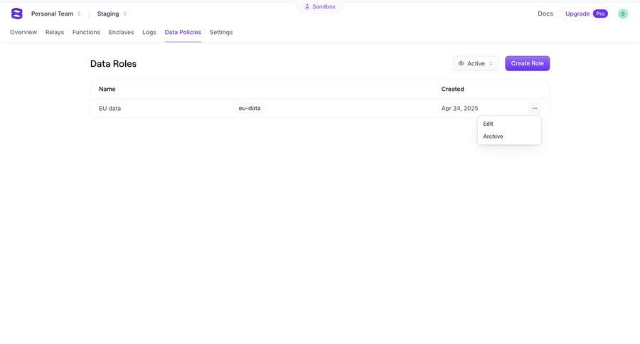Evervault
			 data management configuration settings access control security parameters create menu table version control option menu ui page example