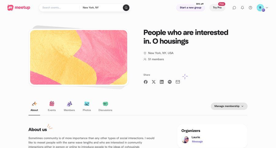 Meetup
			 profile management sidebar user profile modern global search ui page example