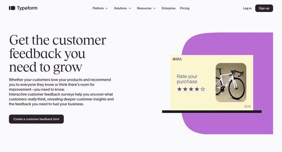 Typeform
			 feedback collection ui page example