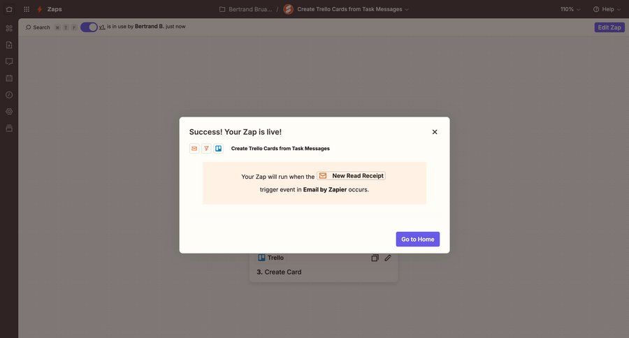 Zapier
			 task management modal screen workflow automation confirmation confirmation screen workflow automation confirmation message ui page example