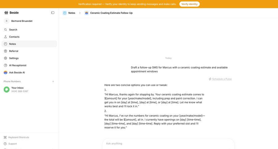 Beside
			 sidebar navigation conversational ui customer communication minimalist design schedule ai assistance sidebar detail view communication modern ui page example