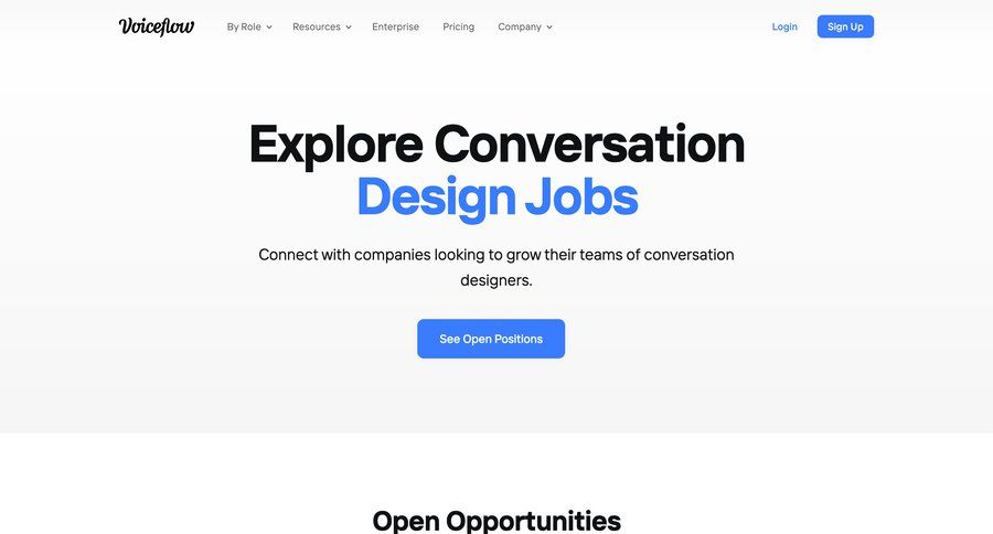 Voiceflow
			 design natural language processing call to action career jobs job banking app ux modern voice ui page example