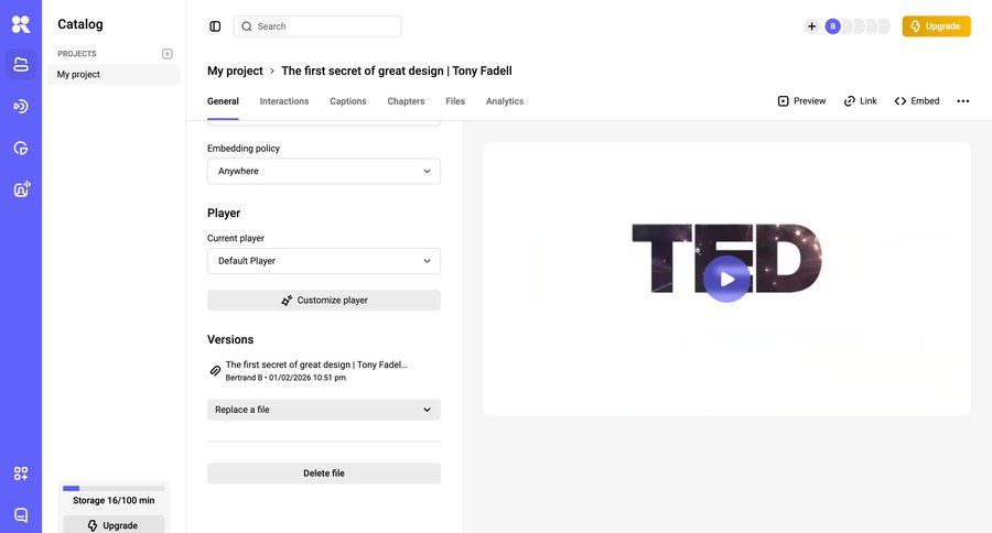 Kinescope
			 content management system ui page example