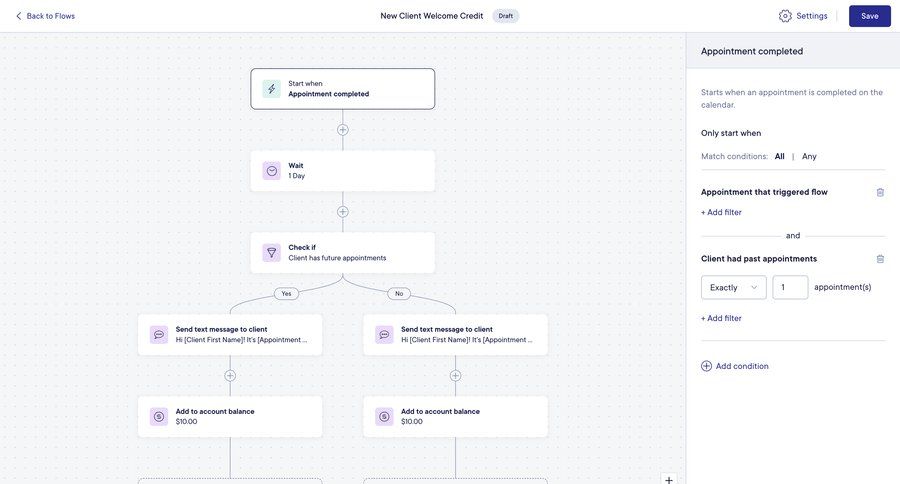 Mangomint
			 configuration grid workflow automation workflow builder conditional logic workflow creation full-screen layout customer engagement workflow configuration workflow screen content hierarchy data visualization ui page example