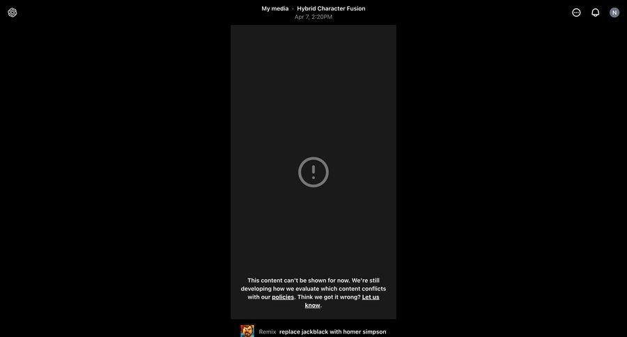 Sora
			warning state full-screen layout video player message ui page example