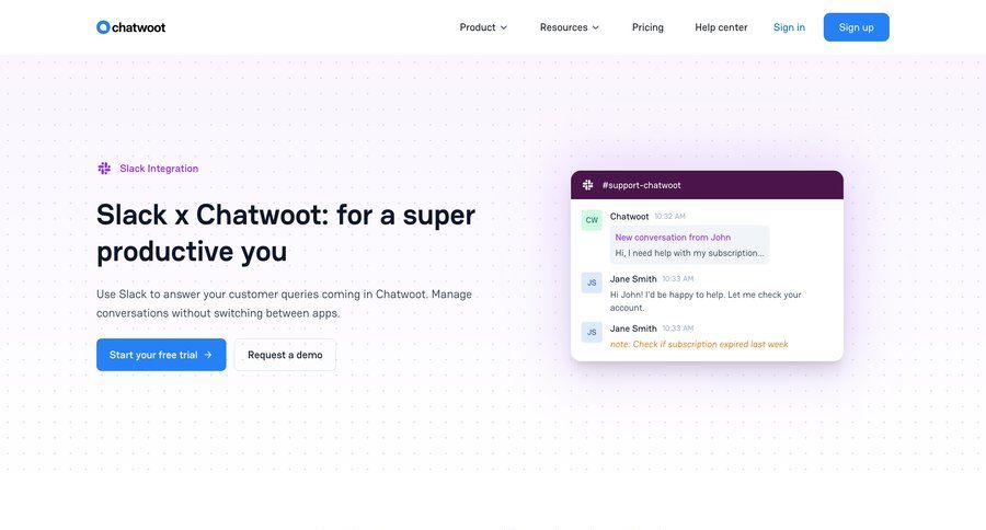Chatwoot
			 customer support team collaboration ui page example