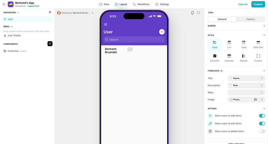 Glide
			 data management configuration settings menu table data grid card layout ui page example