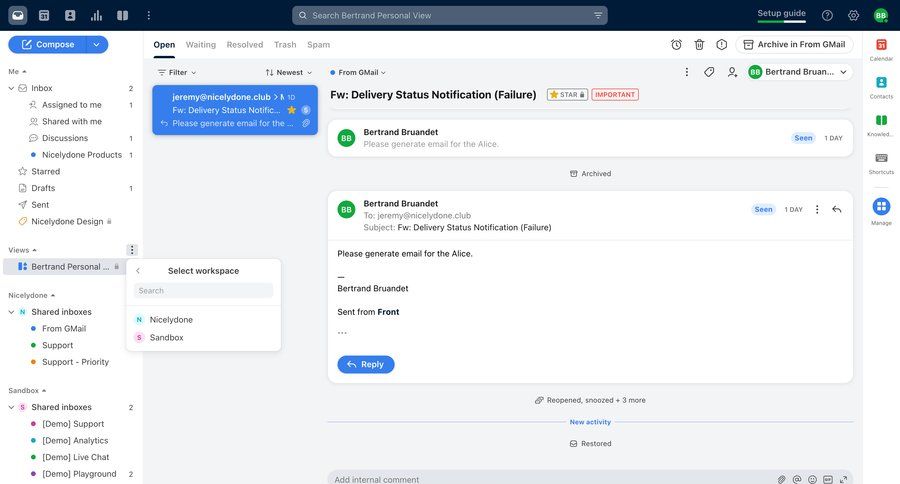 Front
			 team collaboration onboarding workspace management email management email inbox task communication lists communication chat messages navigation bar search filters trainings controls search menu ui page example