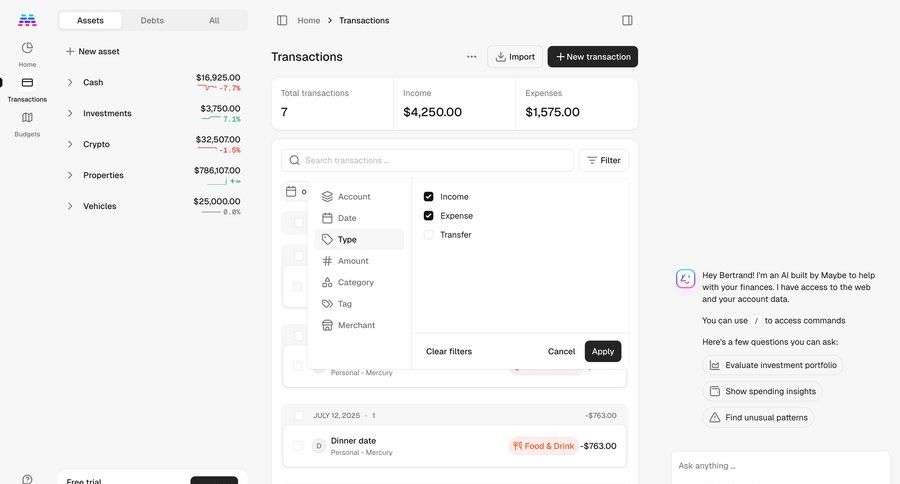 Maybe Finance
			 expense management ui page example