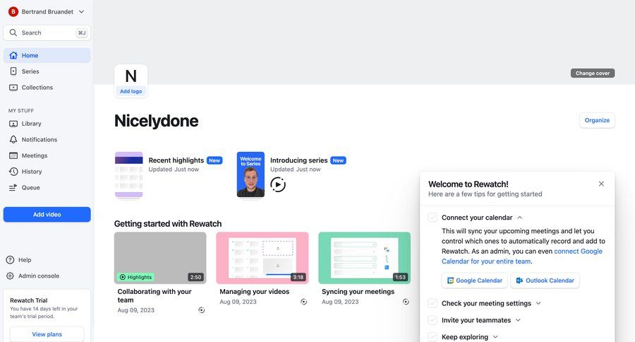 Rewatch
			 collaboration team collaboration dashboard sidebar navigation account management onboarding video management getting started sidebar setup modern ui page example