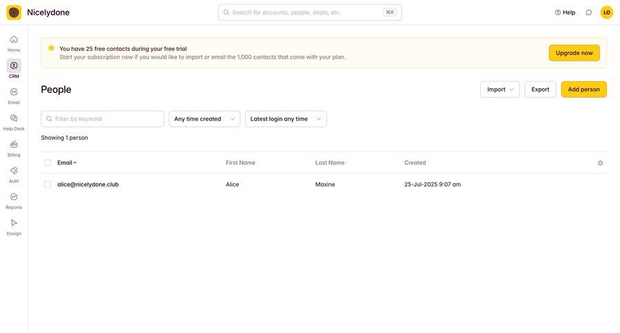 Outseta
			list table information state data management sidebar navigation onboarding account setup export filter options table search bar ui page example