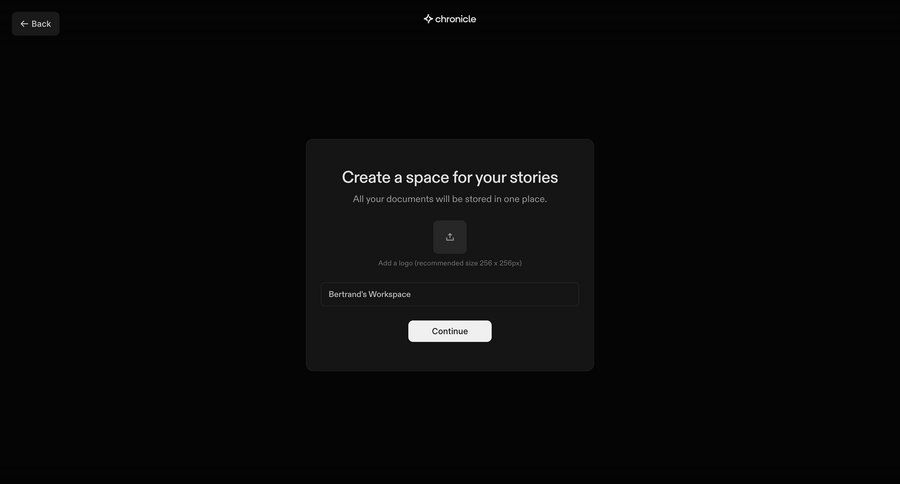 Chronicle
			 onboarding form account setup workspace creation setup ui page example