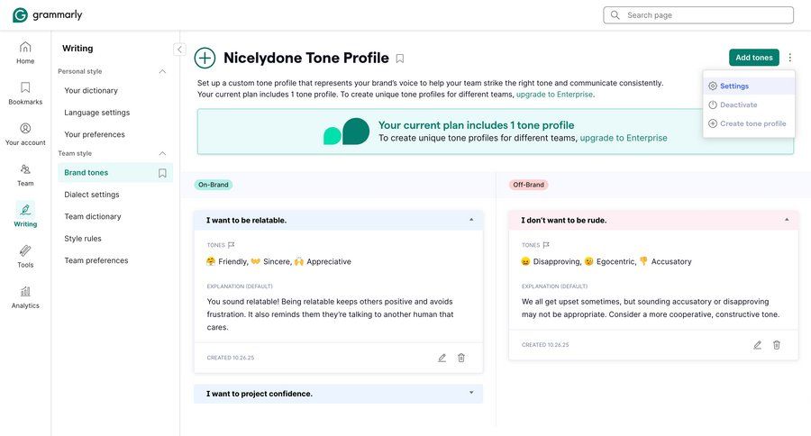 Grammarly
				settings ui page example