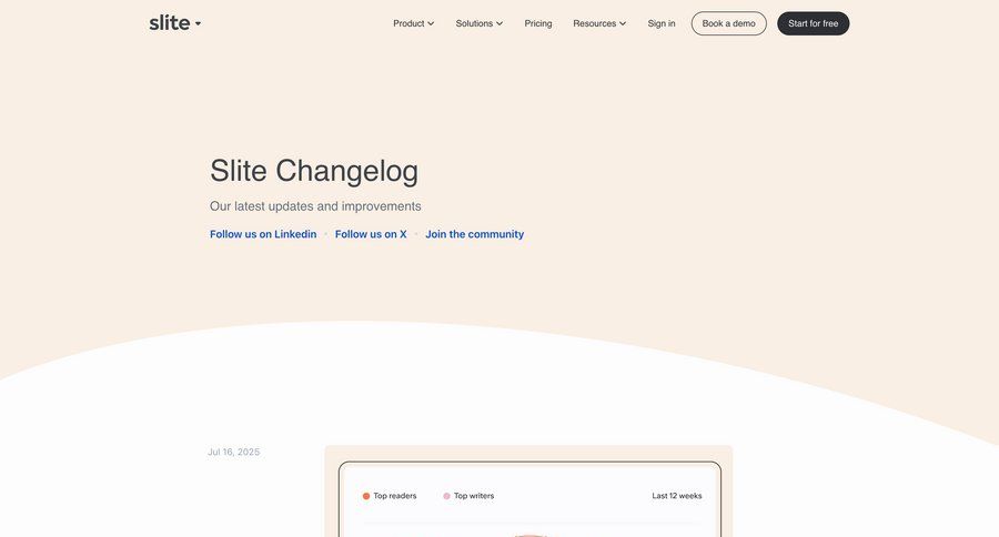 Slite
			 timeline view ui page example